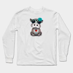 Blue Day of the Dead Baby Hippo Long Sleeve T-Shirt